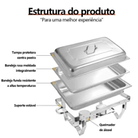Imagem da promoção Rechaud Profissional Inox 12L com 1, 2 ou 3 Divisórias para Buffet Profissional Inox12l Com DivisóRi