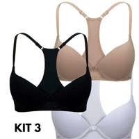 Imagem da promoção Kit 3 Sutiã Com Bojo Nadador Fecho Frontal Dia Dia Sutiã Conforto