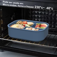 Imagem da promoção Marmita Silicone com divisória Para Microondas lancheira Lunch box C/ Tampa Livre de BPA 230°c -40°c