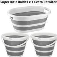 Imagem da promoção Kit Com 1 Cesto De 26 Litros Retrátil de Silicone E 2 Baldes De 10 Litros Retrátil Dobrável Silicone
