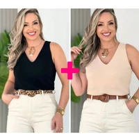 Imagem da promoção Kit 2 Blusas Feminina Regata Alça Larga Elegante Air Flow Social Blusa Blusinha