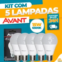 Imagem da promoção Kit 5 Lâmpadas LED Bulbo 9W/12W/15W Para Comércio E-27 Bivolt 3000K/6500K Luz Quente/Fria Avant