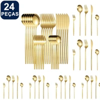 Imagem da promoção Talheres de Aço Inox 24 Peças Cor Dourada , Garfo e Colher e Faca QUE BOM