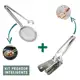 Kit 2 Pegador Inox Fritura Escumadeira Pinça Peneira + Espátula Dupla Para Carne Ovo Pizza Cozinha em oferta