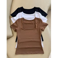 Imagem da promoção kit 3 Blusas Feminina Baby Look Manga Curta Gola Quadrada Decote Quadrado Moda Casual Versátil Blogu