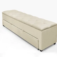 Imagem da promoção Recamier Baú com Gavetas e Assento Capitonê Paris 150cm Pé de Cama Casal Estofado Bege Elegante Espa