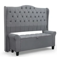 Imagem da promoção Conjunto Elegante Para Cama Box Casal/Queen Cabeceira e Baú Recamier Capitonê Dubai - LH Móveis