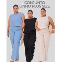 Imagem da promoção Conjunto Feminino Plus Size Blusa e Calça Alfaiataria G1 G2 G3
