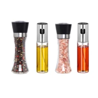 Imagem da promoção Conjunto 2 Moedores Sal Pimenta + 2 Galheteiros Spray Azeite e Óleo – Vidro Reforçado p/ Cozinha e M