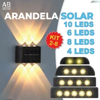 Imagem da promoção Kit 2 Luminária Arandela Solar 6 8 e 10 LED Luz Branco Quente para Parede a Prova dágua Spot parede