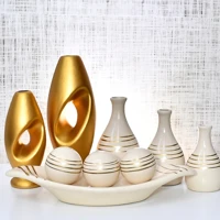 Imagem da promoção Enfeite 9 Vasos Peça Decorativo Kit Cerâmica Rack Sala Conjunto Completo Trio Casa Centro Mesa Dupla