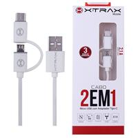Imagem da promoção Xtrax Cabo 2 x 1 Micro USB com Adaptador, 801905, Branco