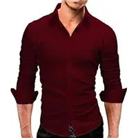 Camisa Masculina Slim fit Luxo Basic Vermelho Marsala em oferta na Amazon